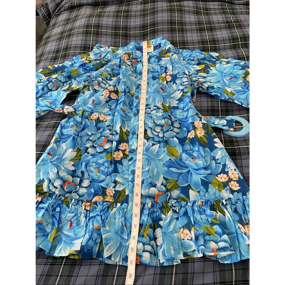 NWT Farm Rio x Anthropologie Blue Floral Belted Mini Dress size S - Picture 10 of 11
